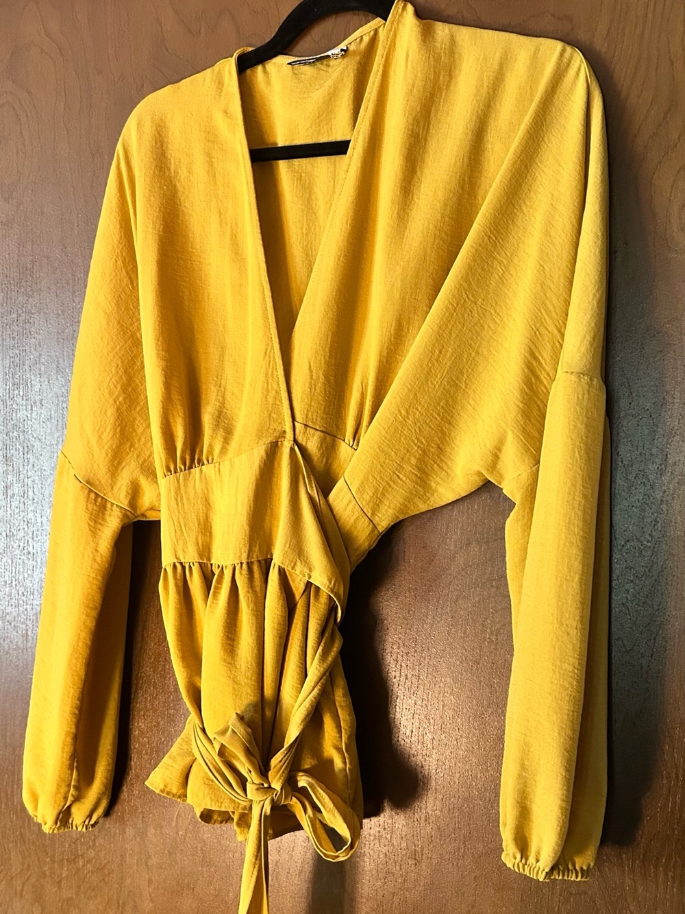 ASOS Mustard Yellow Wrap-Front Long Sleeve Blouse